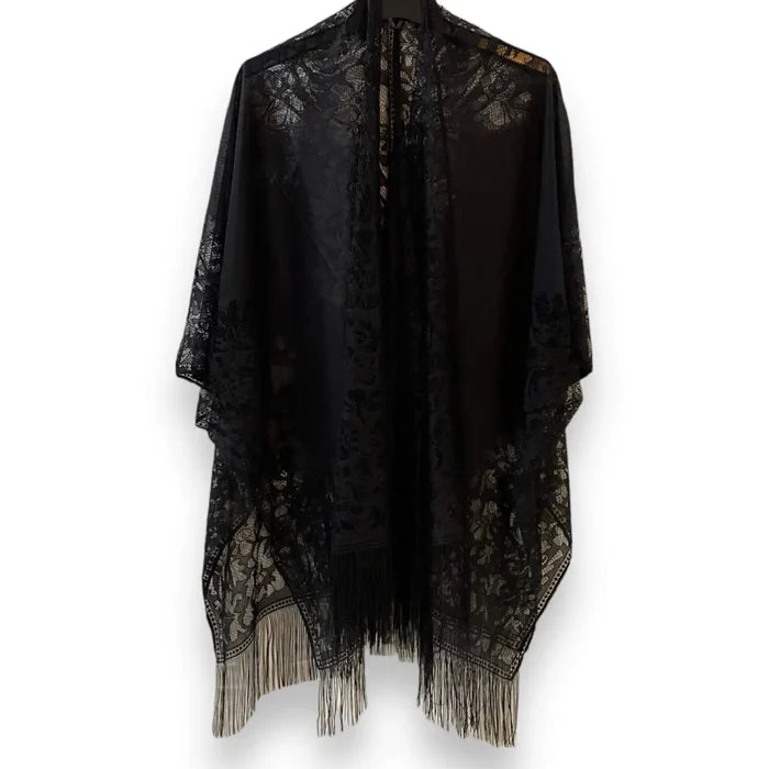 Lace Long Fringe Floral Kimono