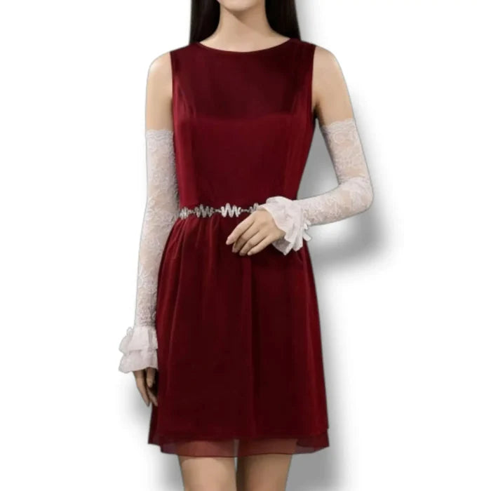 Model wearing White Lace Ruffle Arm Covers Extra Long Sleeves /one size fits most