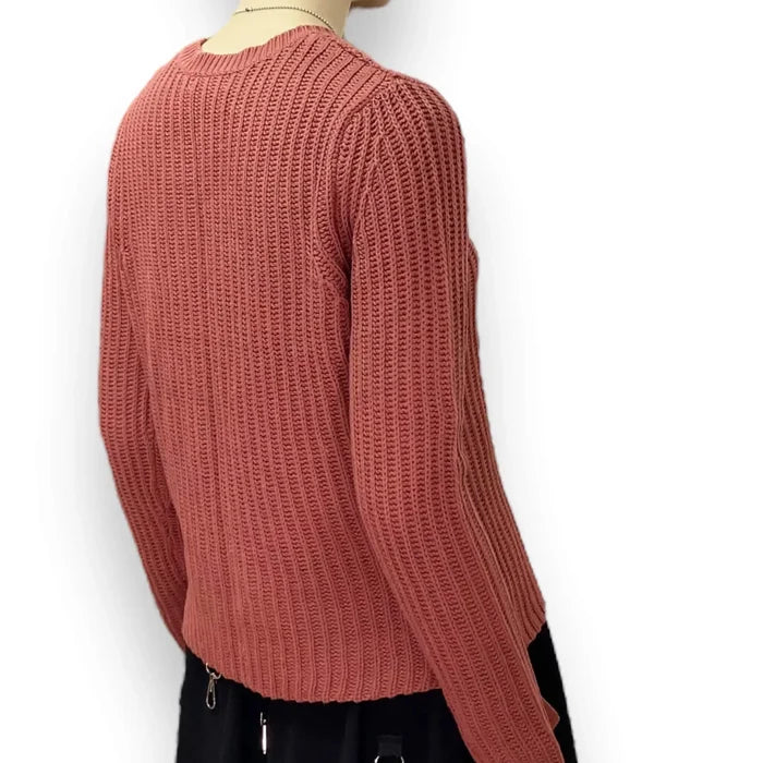 Lace Up Sides Rib Knit Sweater