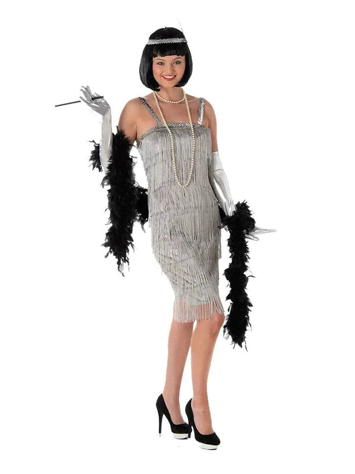 Ladies' 20's Silver Flapper Fancy Dress Costume - thefancydress.co.uk