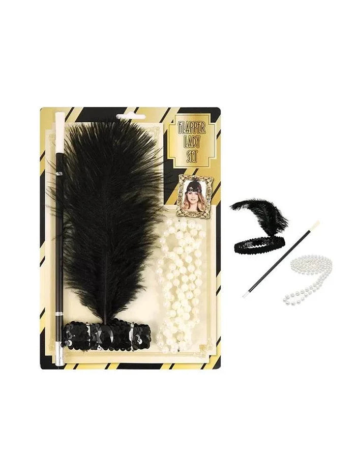 Ladies 3PC 1920s Flapper Fancy Dress Accessories Set - thefancydress.co.uk