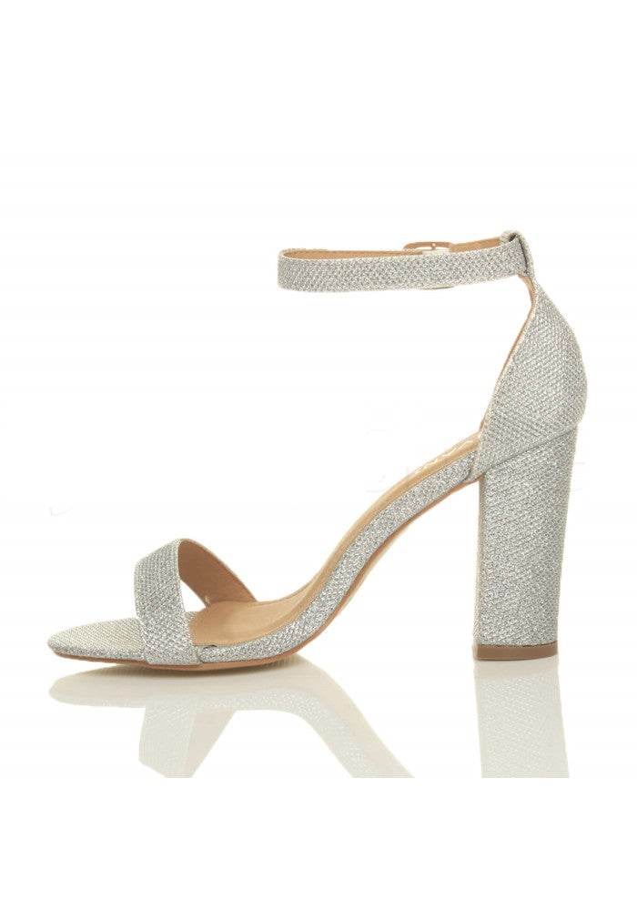 Ladies Block High Heel Ankle Strap Peep Toe Strappy Sandals - thefancydress.co.uk