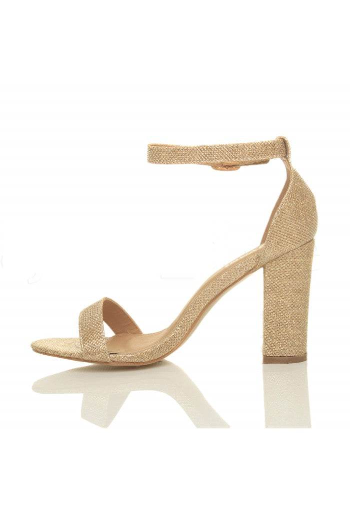 Ladies Block High Heel Ankle Strap Peep Toe Strappy Sandals - thefancydress.co.uk