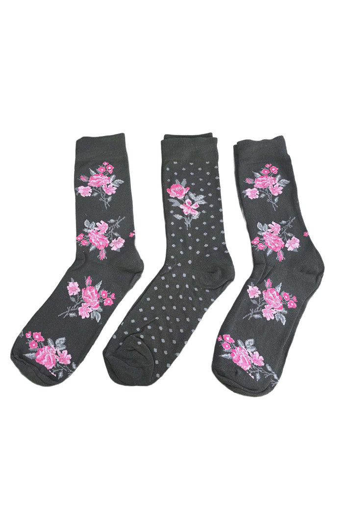 Ladies Charming Flower & Dotted Cotton Socks 3 Pack