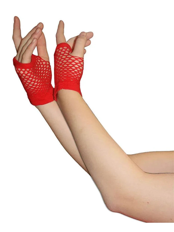 Ladies Fingerless Short Fishnet Gloves - thefancydress.co.uk