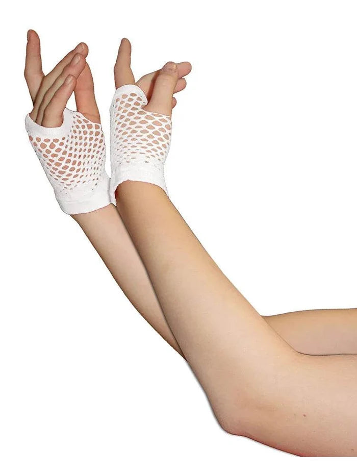 Ladies Fingerless Short Fishnet Gloves - thefancydress.co.uk