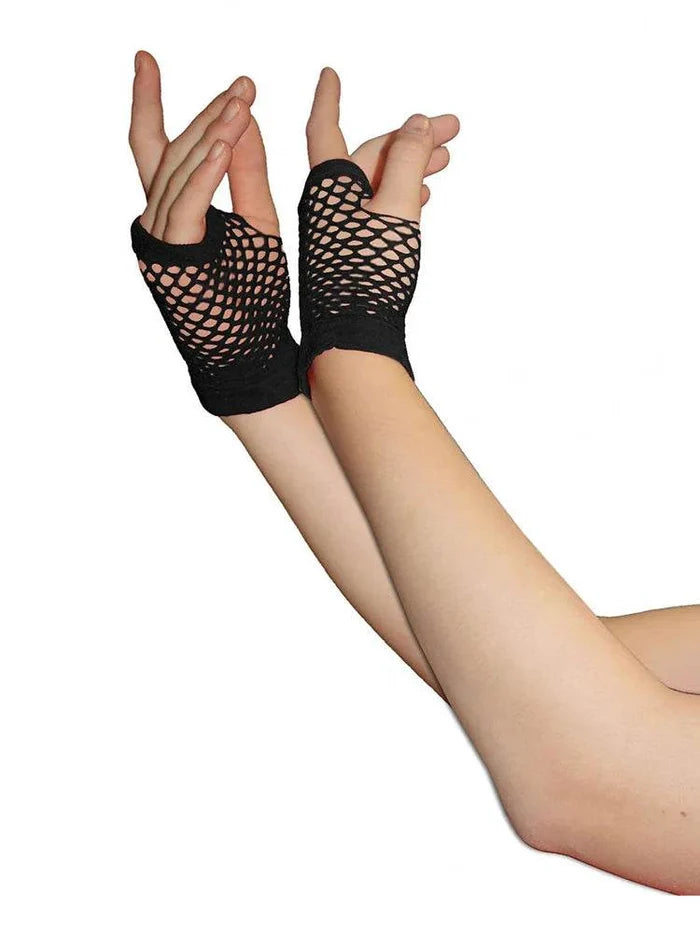 Ladies Fingerless Short Fishnet Gloves - thefancydress.co.uk