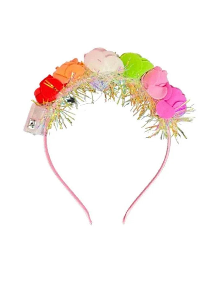 Ladies Multicolour Rose Tinsel Light Up Festival Headband - thefancydress.co.uk