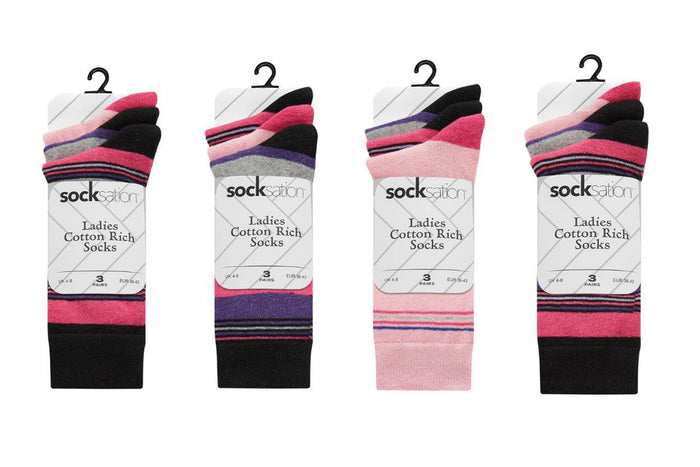 Ladies Radiant Stripe Socks 3 Pair Pack