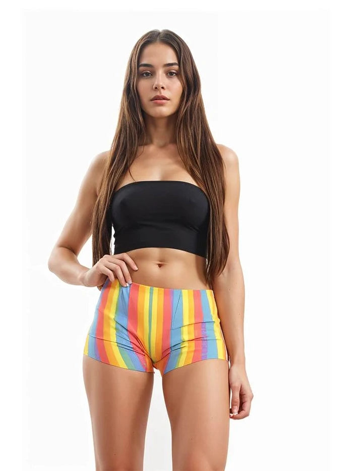 Ladies Rainbow Stripe Pride Hot Pant - thefancydress.co.uk