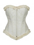 Ladies White Brocade Corset Top with Zip and Frill - thefancydress.co.uk