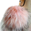Large Furry Pom Pom Handbag Charm pink with black-ticked faux fur and gold clasp