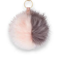 Large Furry Two-Tone Pom Pom Handbag Charm with pink gray faux fur and gold clasp one size