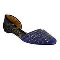 leather fur sparkling open side pointed toe flats with rhinestone toe cap navy blue d’orsay slip on
