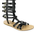 Black Leather Tall Ankle Gladiator Sandals Side Profile Open Toe