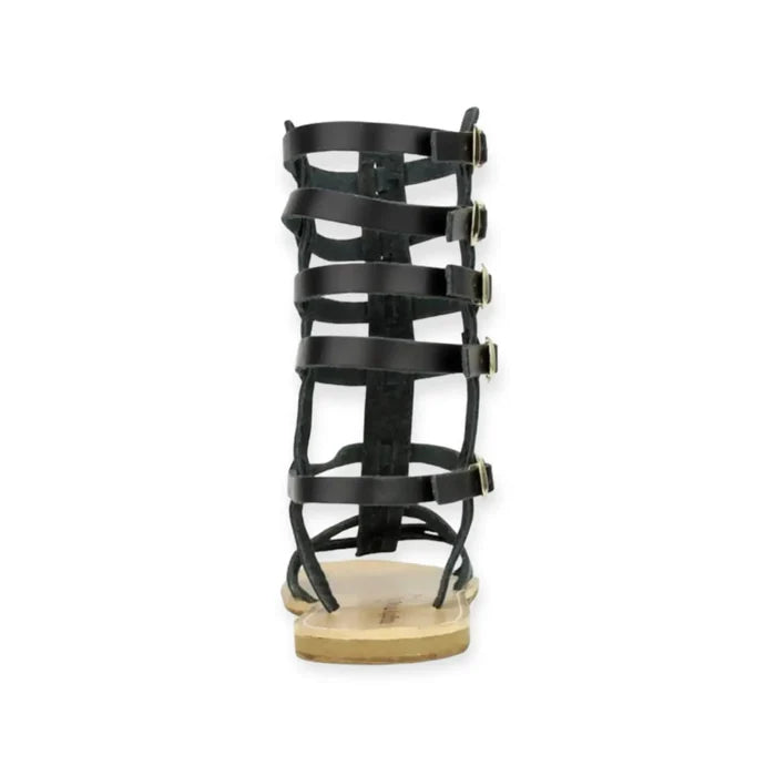 Black Leather Tall Ankle Gladiator Sandals backside