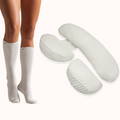Light Legs Sleep Bundle: white maternity compression socks with the three-piece Sleepybelly Pregnancy Pillow