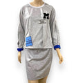 Women's Soft Gray Lightweight Long Sleeve Patches Graphic Sweatshirt - Medium-Wild Time Fashion