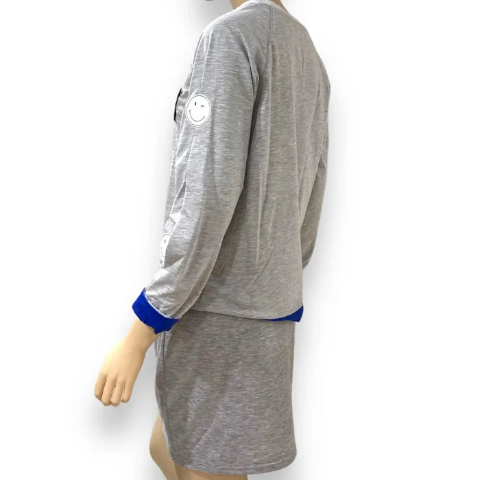 Women's Soft Gray Lightweight Long Sleeve Patches Graphic Sweatshirt - Medium-Wild Time Fashion