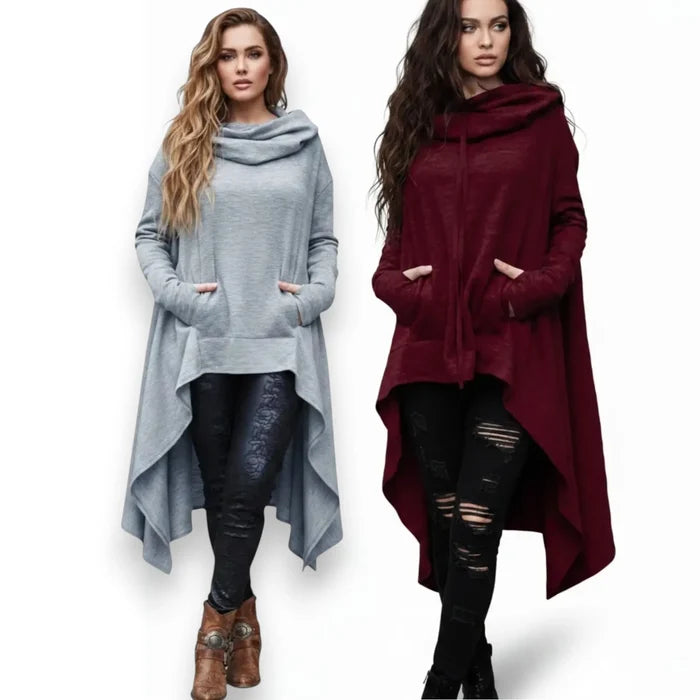Long Sleeve Asymmetrical Cowl Hoodie - Hoodies