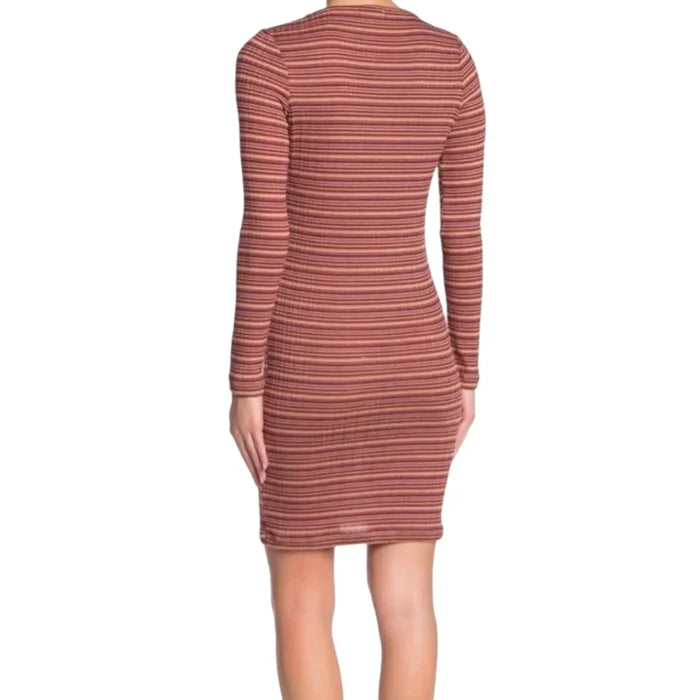 textured rib knit mini dress with faux button detail back view