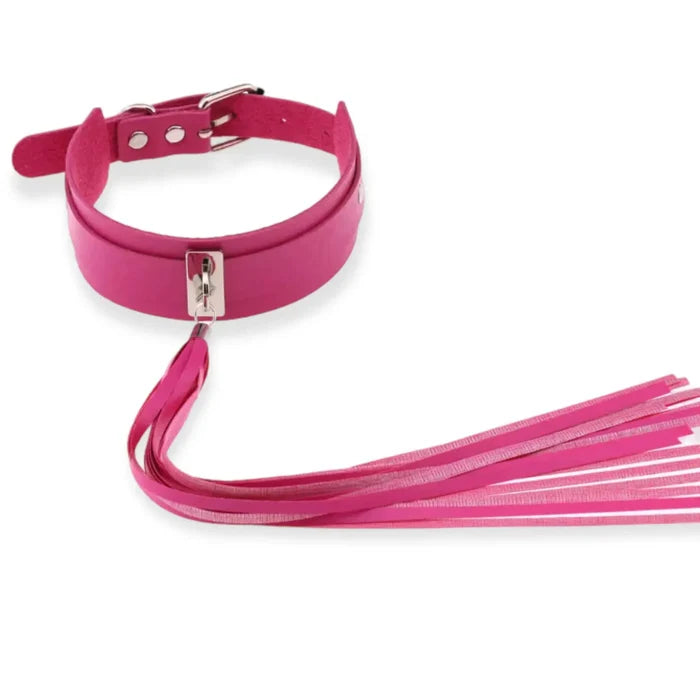 Long Tassel Wide Buckle Choker silver hardware hot pink or red faux leather with silver hardware and fringe tassel