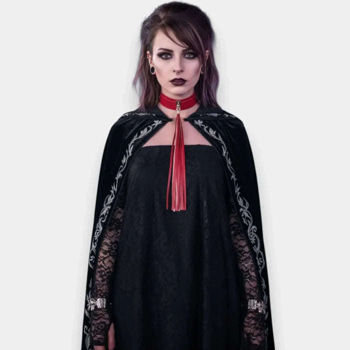 Long Tassel Wide Buckle Choker silver hardware hot pink or red faux leather with silver hardware and fringe tassel