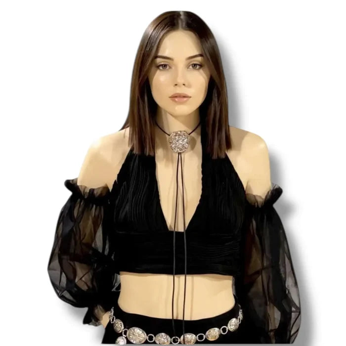 Long Tulle Puffy Sleeve Arm Covers in black or white  sheer mesh with ruffled elastic openings and detachable fit model wearing