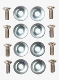 Set of screws with circular heads on a white background