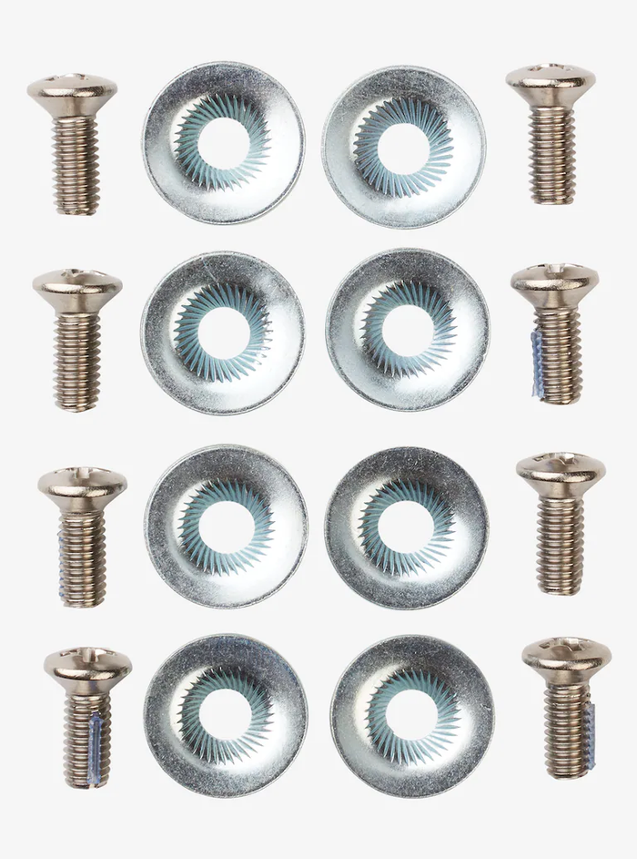 Set of screws with circular heads on a white background