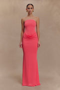 Madison Strapless Slinky Maxi Dress - Coral