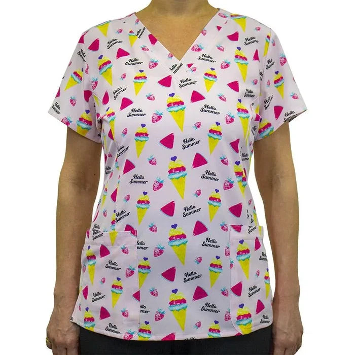 Maevn Prints Scrub Top - Hello Summer