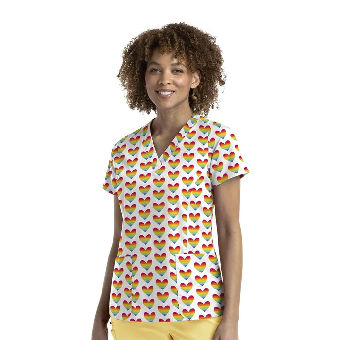 Maevn Prints Scrub Top - Peace Love & Rainbows