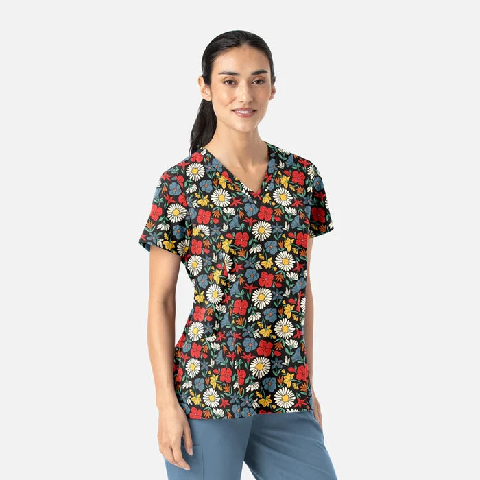 Maevn Prints Scrub Top - Wildflower Pop