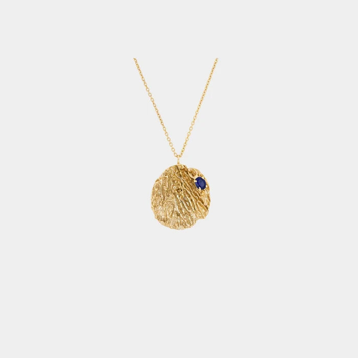 Loveness Lee Maitake Sapphire Medallion Necklace, Gold,  Front