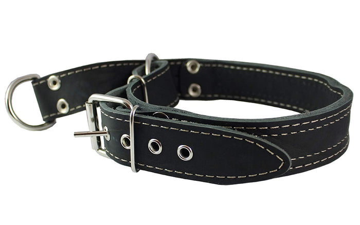 Martingale Genuine Black Double Ply Leather Dog Collar Choker Large Fits 19"-22.5" Neck.