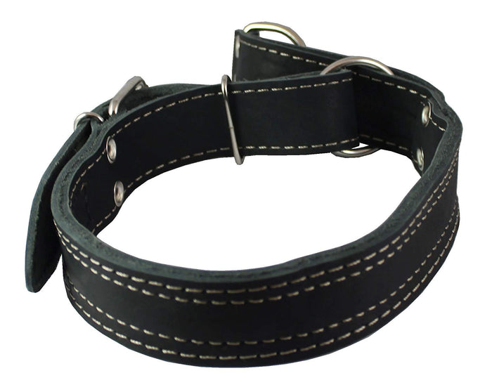Martingale Genuine Black Double Ply Leather Dog Collar Choker Large Fits 19"-22.5" Neck.