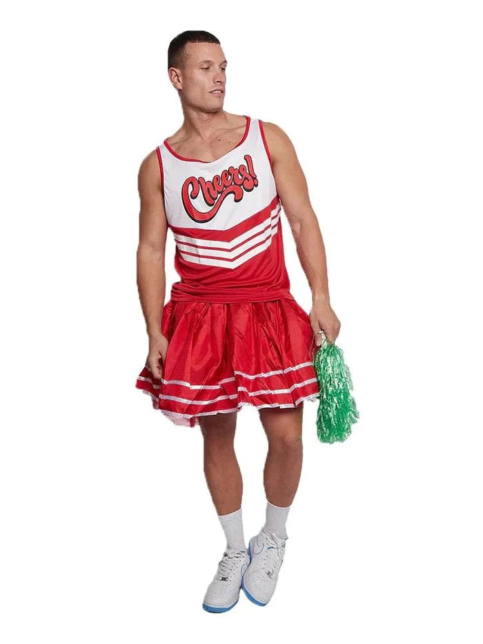 Men Red Cheerleader Vest & Skirt - thefancydress.co.uk