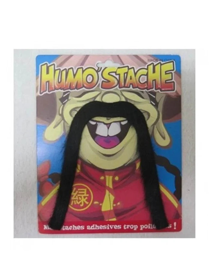 Men's 80's, 90's Fancy Dress Humo'Stache Black Long Mustache - thefancydress.co.uk