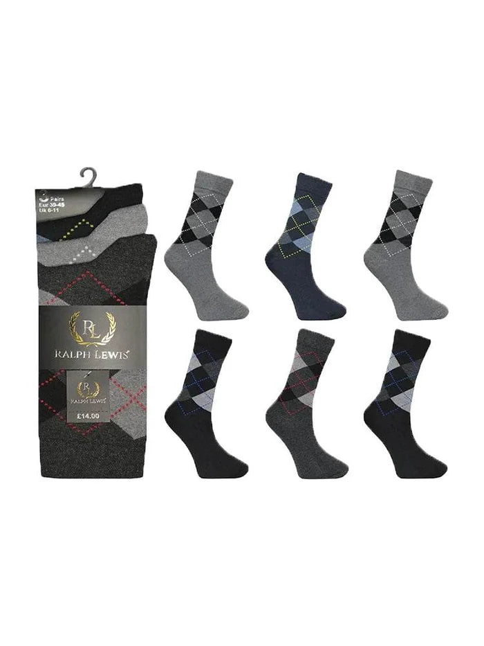 Men's Active Star Bright Argyle diamond Cotton Socks - thefancydress.co.uk