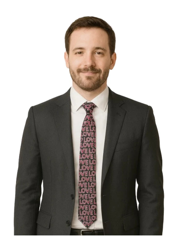 Men's Black & Hot Pink Love Text Tie