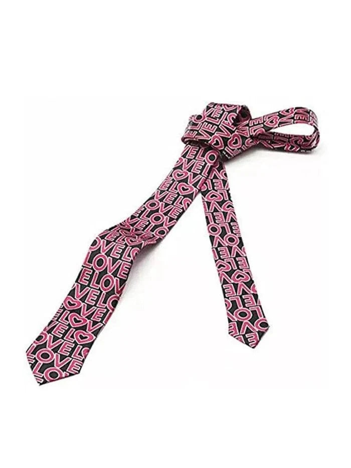 Men's Black & Hot Pink Love Text Tie - thefancydress.co.uk