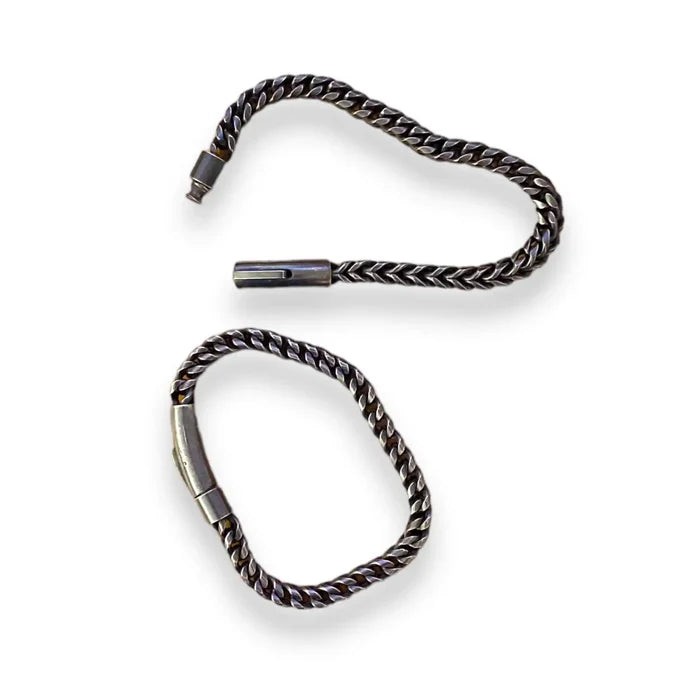 Men's Black Metal Rope Moto Bangle featuring a twisted rope chain design in stainless steel.
