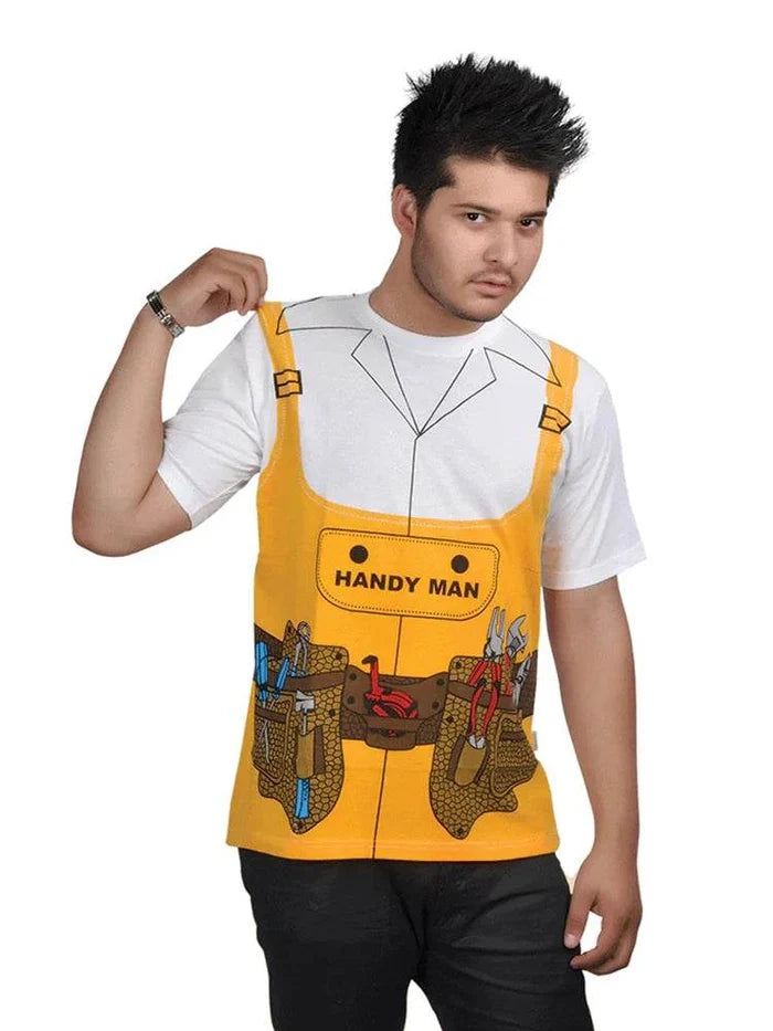 Men's Handy Man Yellow Printed T-Shirt - thefancydress.co.uk