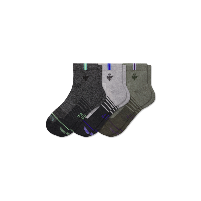 Men's Merino Wool Blend Run Quarter Sock 3-Pack
