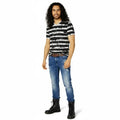 Men's Striped Star Studded T-Shirt in black gray cotton with V-neck and studded star graphic / XXL