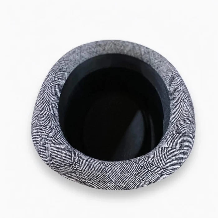 Men's Stylish Checks Pork Pie Hat with plaid texture, black band, and curled brim gray / one size