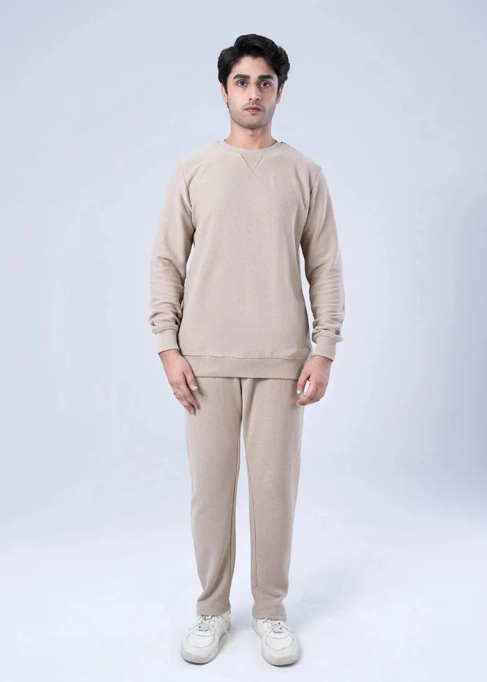 Men's winter sweatshirt in khaki, crew neck long sleeves with pants