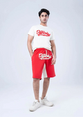 Men's off-white T-shirt with red script logo print on chest