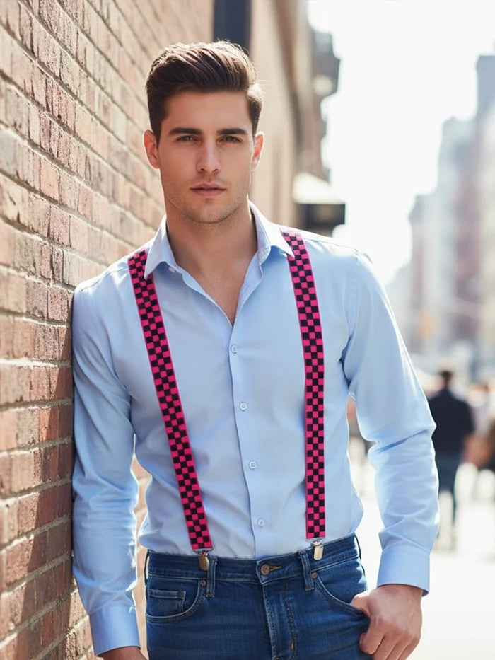Men’s Y-Back Check Printed Suspenders – Adjustable & Stylish (2.5cm)